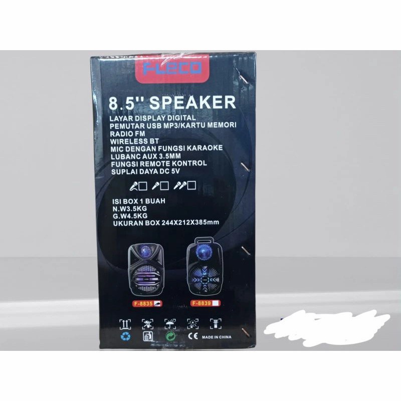 Speaker Bluetooth Karaoke Fleco F-8835 LED 8,5 Inch Gratis Microphone