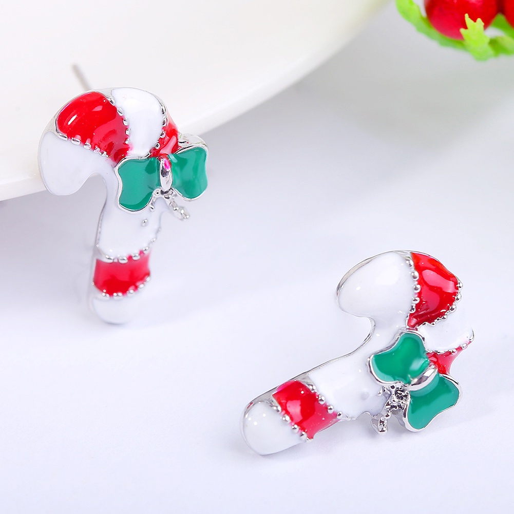 Hu Hu Hu Hu Hu Alat Bantu Pasang Kacamata♡ Anting Tusuk Wanita Bentuk Tongkat Permen Snowflake Untuk Pesta Natal