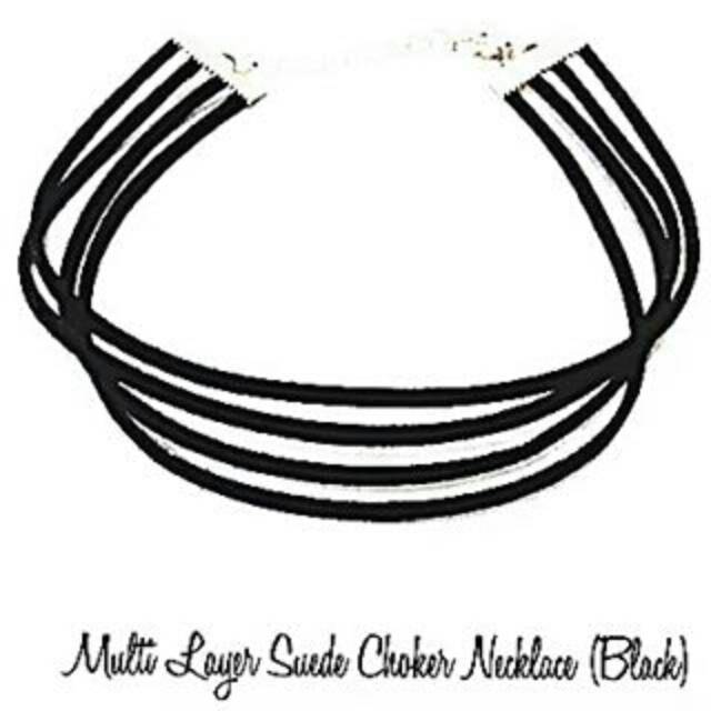 Black Multi Layer Suede Choker Necklace 4 Row | Kalung Handmade