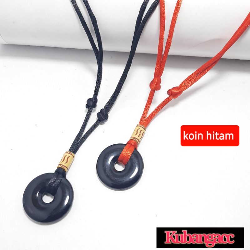 Kalung Tali Bandul Koin Hitam Kalung Koin Pria Wanita Kalung Murah Kalung Keren Pria