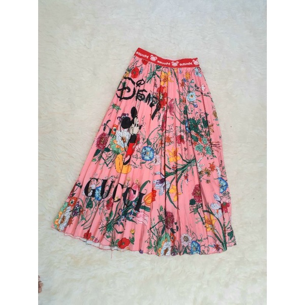 Rok Plisket Gucci x Disnep Wanita Bahan linen Kualitas Premium Import