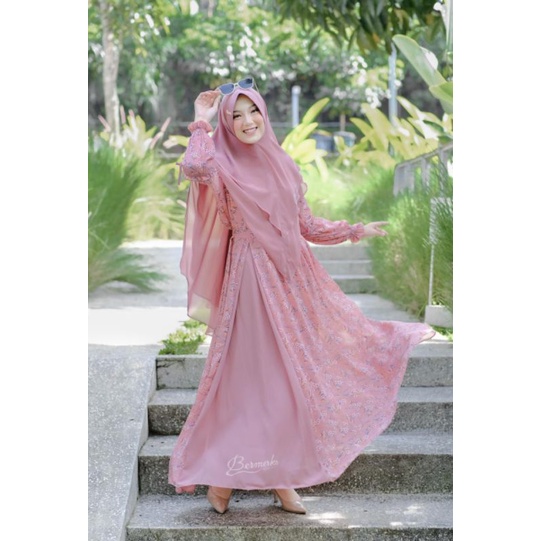 Ori by Bermerk, set gamis syar'i gamis + khimar/hijab, motif bunga new arrival, (HARGA PROMO)