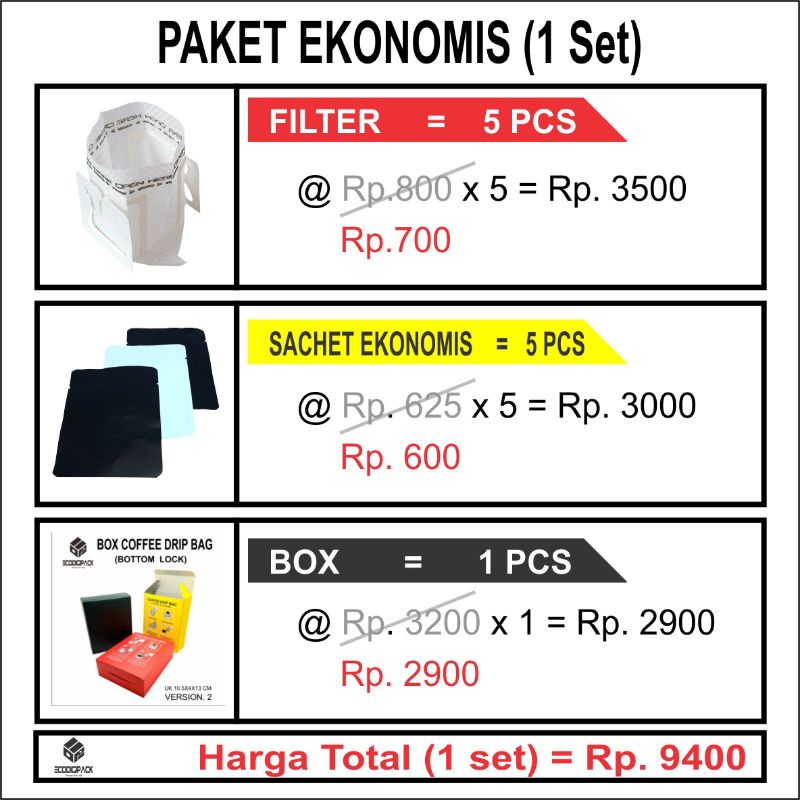 Jual Paket Ekonomis Kemasan Kopi Drip Bag Filter Paper Outer Box Drip Bag Coffee Sachet