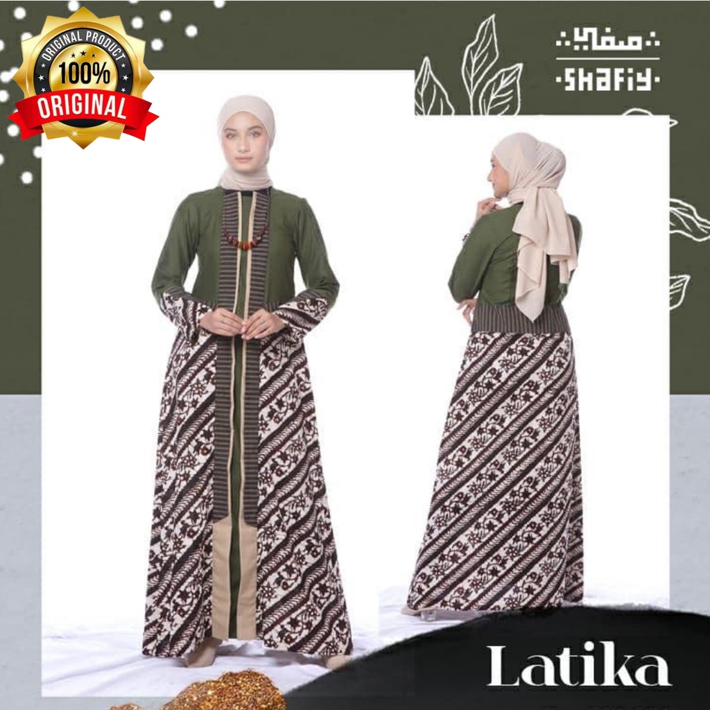 Latika Gamis Batik Shafiy Original Modern Etnik Jumbo Kombinasi Polos Tenun Terbaru Atasan Dress Wanita Syari Big Size Dewasa Kekinian Cantik Kondangan Muslim XL