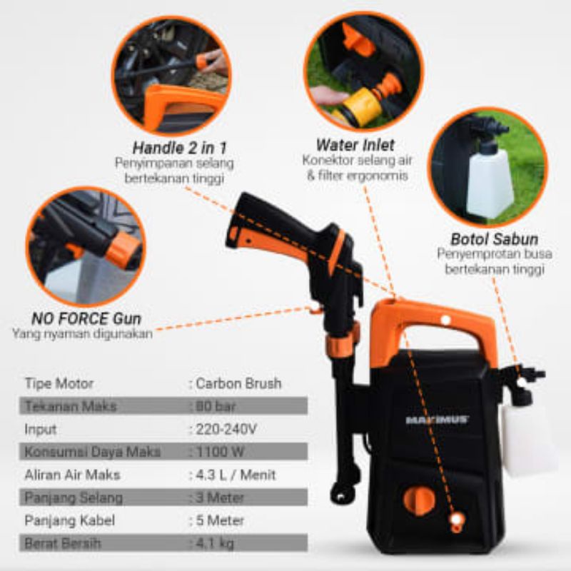 Jet Cleaner Maximus Mesin cuci motor High Pressure Cleaner cuci mobil M-80 Bar