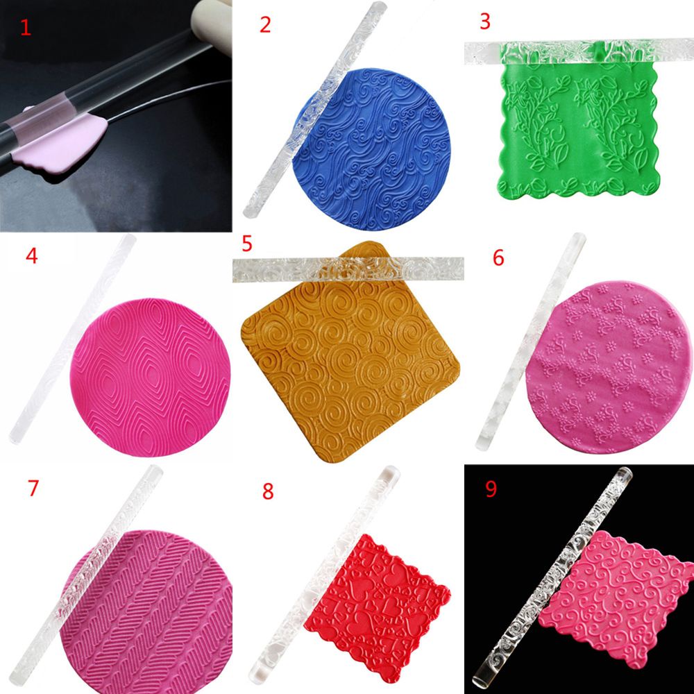 POPULAR 21 Styles Hot Sell Pastry Roller Fondant Cake Impression Embossing Rolling Pin New Designed Acrylic Decoration Baking Tools