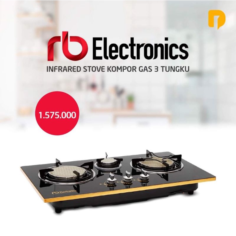 Kompor gas 2/3 tungku RB Electronics Infrared Stove, kompor tanam/kompor duduk, kompor gas inframera