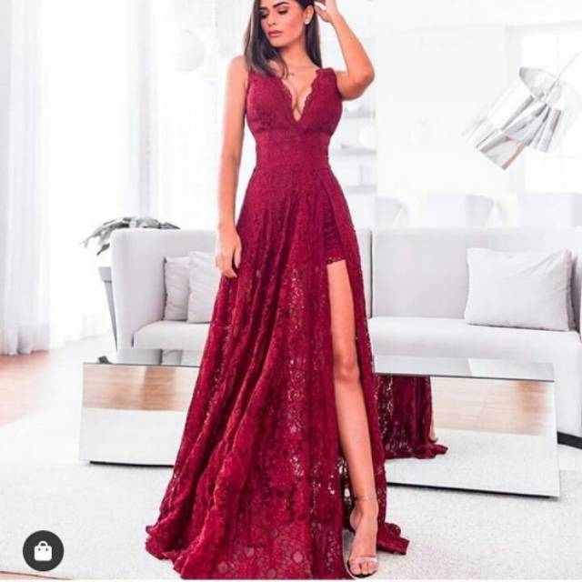 Long dress mewah, bahan brokat premium