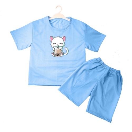 Setelan Kaos Anak CAT BOBA Oblong Pendek + Celana Size S - L