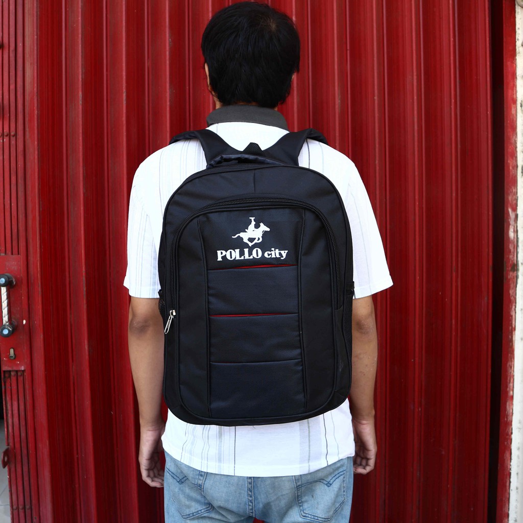 Tas Ransel Polo City Hitam Elegan Backpack Sekolah Kuliah Seminar Awet