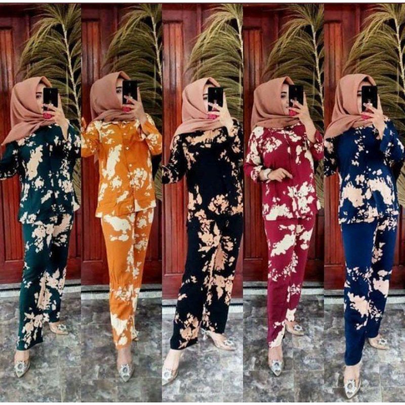 Setelan Tie Dye One Set Rayon Super Lengan Panjang