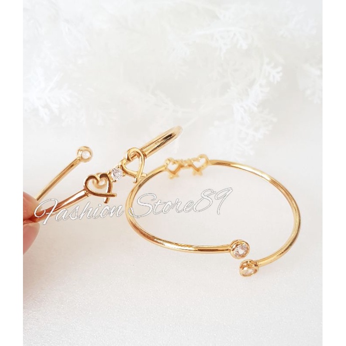 Gelang Bangle Double Love Permata Flexibel 2 Sisi Multifungsi perhiasan lapis emas 18k Impor Yaxiya Xuping Gelang Bangle Free size bahan Elastis