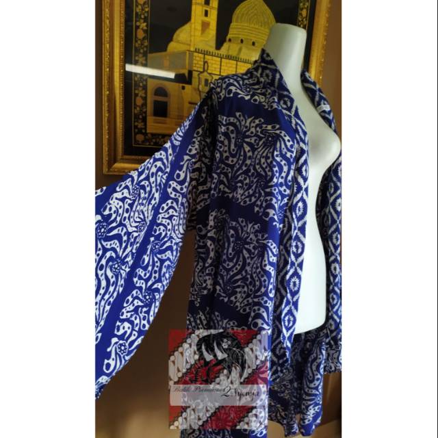 Batik premium outer syal warna biru motif kembang