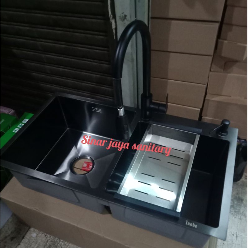 Paket sink inobe 8245 Black kran tarik / kitchen sink hitam model onan 8245