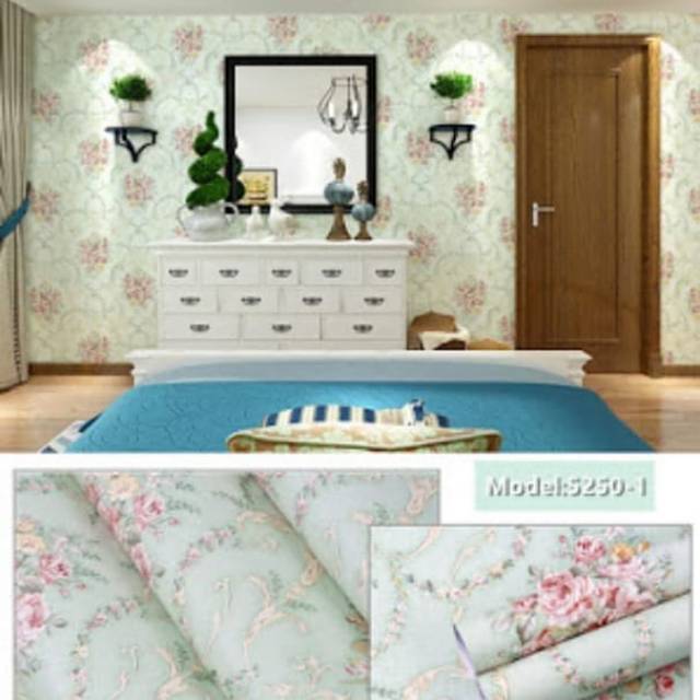 WALLPAPER DINDING MOTIF BUNGA HIJAU