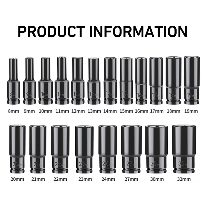 Bonkyo  Mata Socket Extention Impact Socket 10 pcs 1/2 Inch - Impact Socket 8mm - 24mm