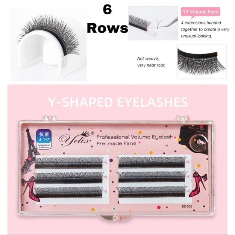 NEW PINK YELIX Y SHAPE / Y-SHAPE EYELASH EXTENSION 6ROWS BULUMATA VOLUME