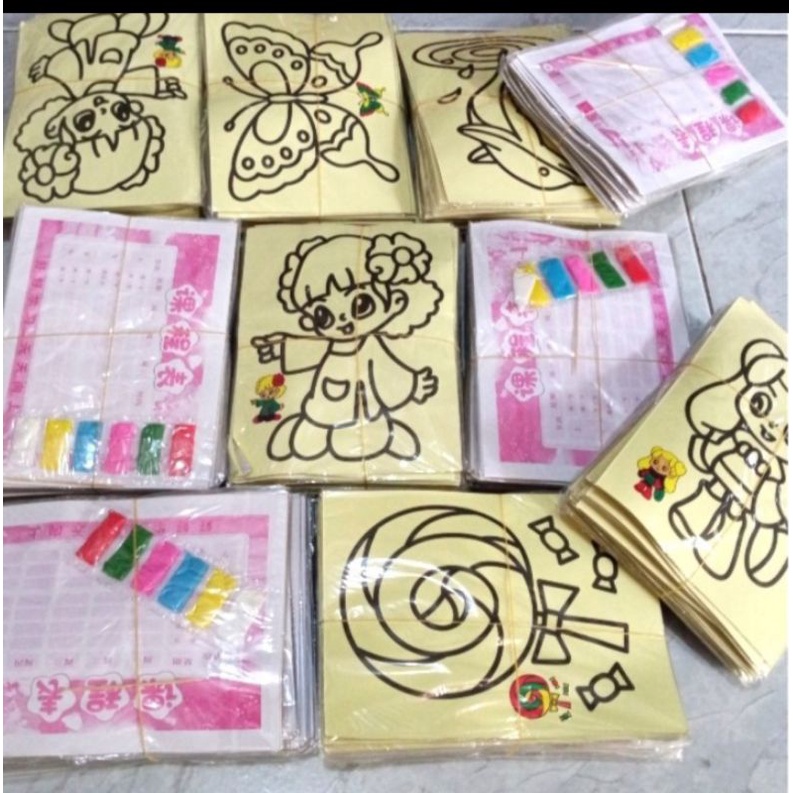 ISI 100 PCS GAMBAR KERTAS PASIR TANGGUNG MAINAN ANAK
