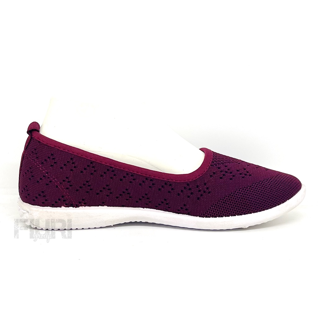 FIURI - NEW ERA PROFOUND Original - CHERRY MERAH MAROON 37-40 - Sepatu Wanita Flat Shoes - Perempuan Slip On Selop Belet Ballerina - Knif Rajut Kain - Santai Kerja Sekolah Kuliah Formal Kantor - Kasual - Murah Terbaru - Empuk Ringan Anak Remaja Dewasa