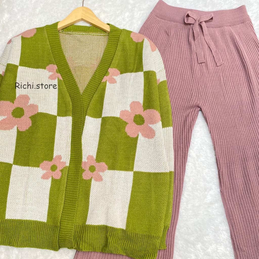 One set rajut camelia outer baju celana kulot