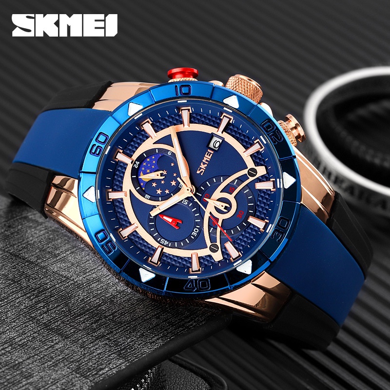 SKMEI 9270 Jam Tangan Pria Analog Chronograph Tali Silicone WATCHKITE WKOS