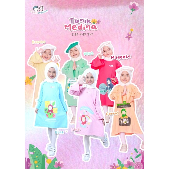 Tunik Medina From Milme size 4-12 T kamil medina by upright kidsdiaryplus / kaos paddlekids longsleeve slub girls - kaos anak perempuan lengan panjang