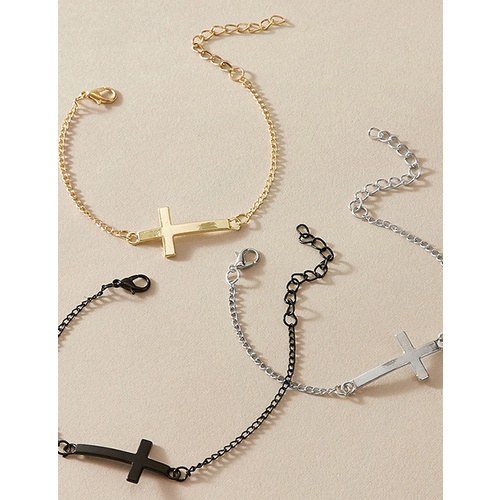 LRC Gelang Tangan Fashion Color Mixing Cross Alloy Contrast Multi-layer P57954