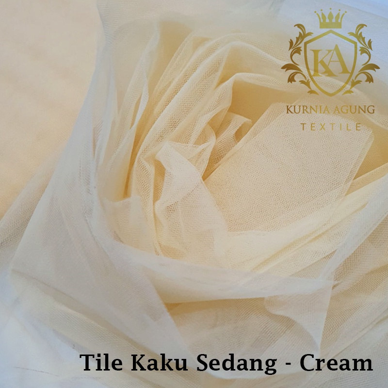 Kain Tile Tulle Kaku Sedang 100cm x 125cm meteran Per Meter Souvenir Dekorasi Wedding Veil Aksesoris-Cream