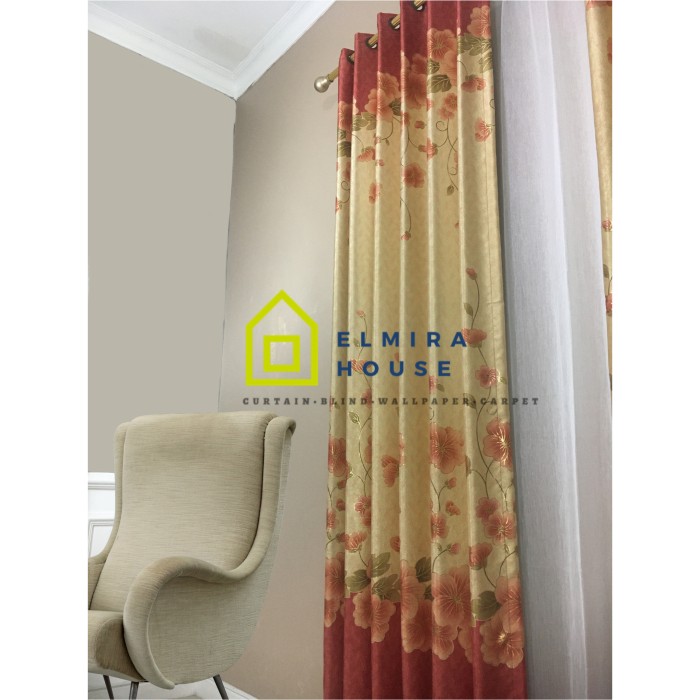 Gorden Jendela Blackout Motif Bunga Cantik | Prada - Merah bata