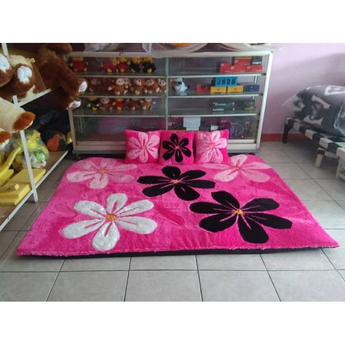 Karpet Karakter Bulu Rasfur Bunga - 3 Bantal