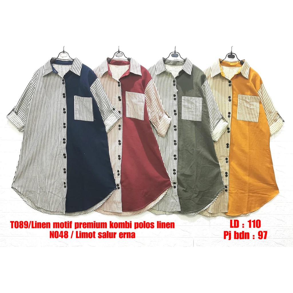 TUNIK JUMBO MOTIF KOMBINASI POLOS LINEN LD:110/PB:97