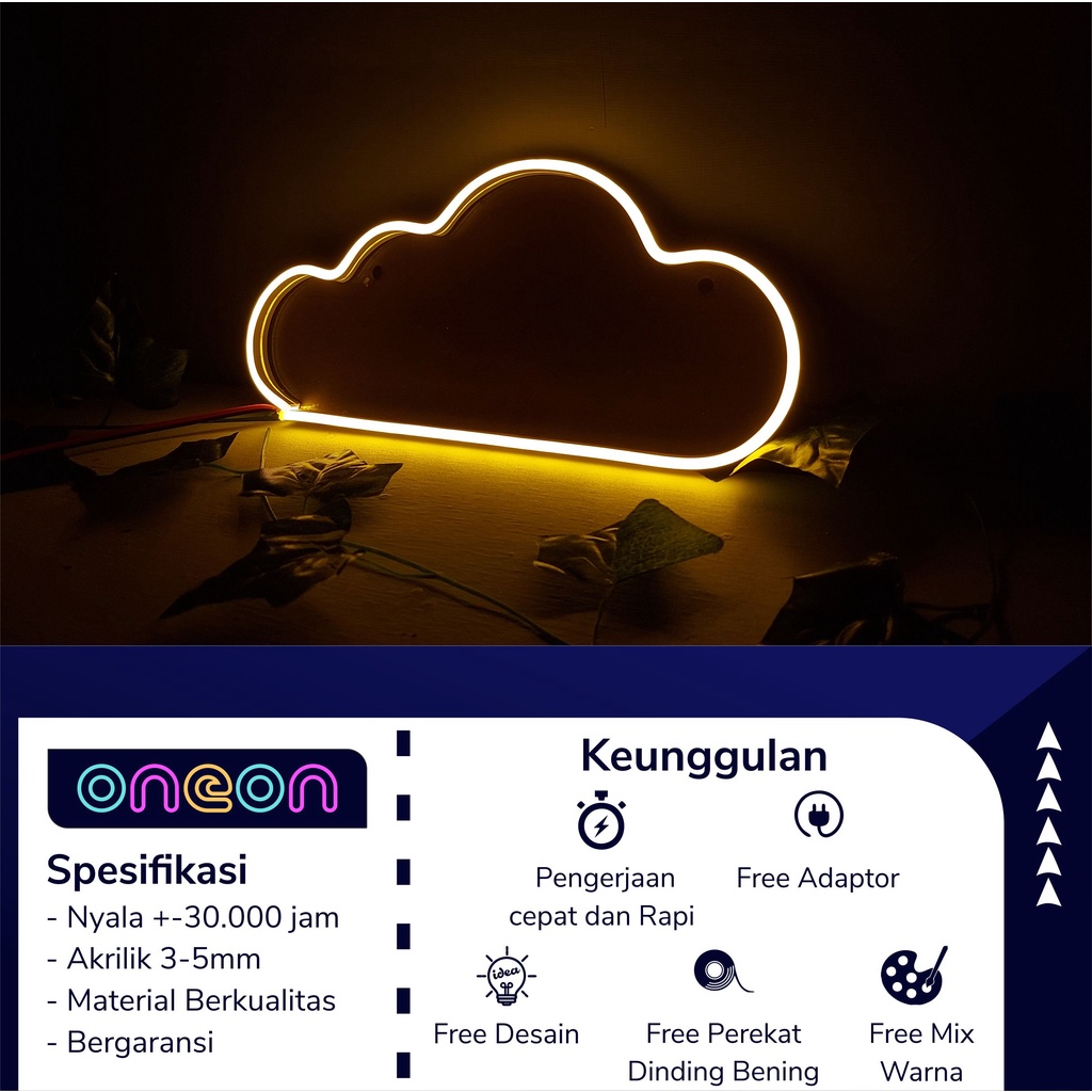 [READY STOCK] Custom Neon Flex Bentuk Awan/ Custom Neon Sign Bentuk Awan/ Neon LED Termurah