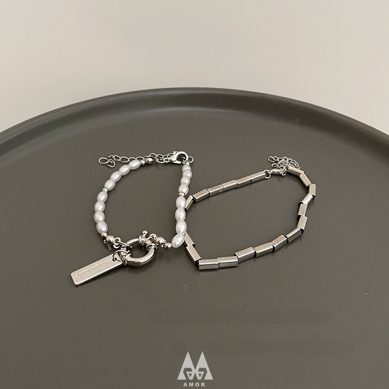 Set Gelang Mutiara Bahan stainless steel Untuk Wanita