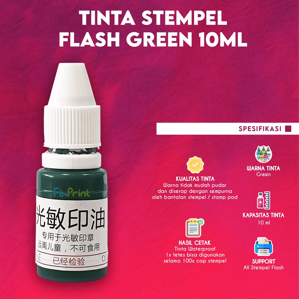 

Tinta Stempel Flash Green 10ml, Refill Stamp Ink Waterproof Hijau 10 Ml