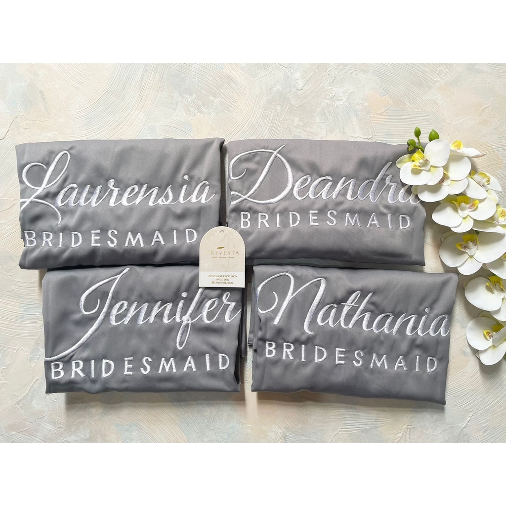 Basic Robe - KIMONO BRIDESMAID SATIN WARNA GREY / ABU  + FREE BORDIR (TULISAN BEBAS BISA NAMA)