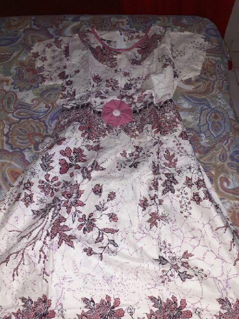 Qnunbatik Dress/terusan Batik Anak Perempuan 9-12 Th Tanggung Melati Dasar Cream