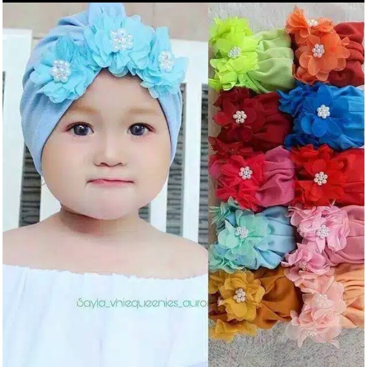 Turban anak bayi 3 BUNGA/kerudung anak terbaru/hijab anak bayi