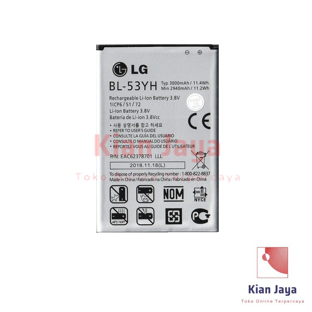 Baterai Original LG G3 Stylus / BL-53YH Batre Batrai Battery Hp BL53YH 100% Ori