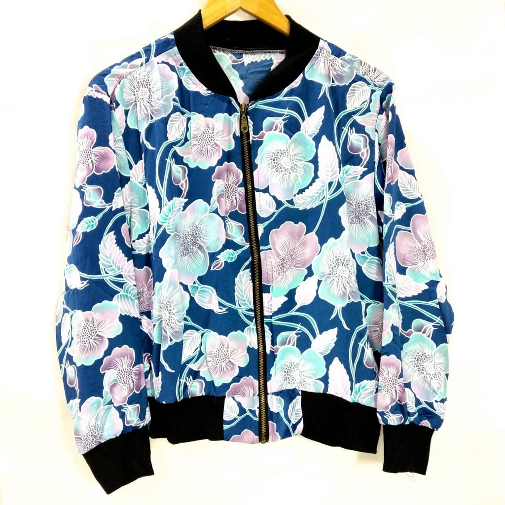 Jaket Bomber Wanita XL LD=104cm Besar Biru Satin maxjem