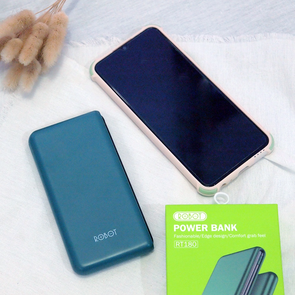 POWER BANK 10000 MAH POWERBANK ROBOT 10000 mAh POWER BANK ROBOT DUAL INPUT TYPE C &amp; MICRO LIGHTNING USB RT180 POWERBANK 10000 mAh OUTPUT UNIVERSAL DUAL INPUT