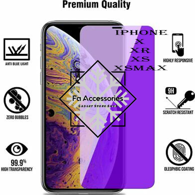 Tempered glass blue iphone x xr xs xsmax max antiradiasi blue light screen protector