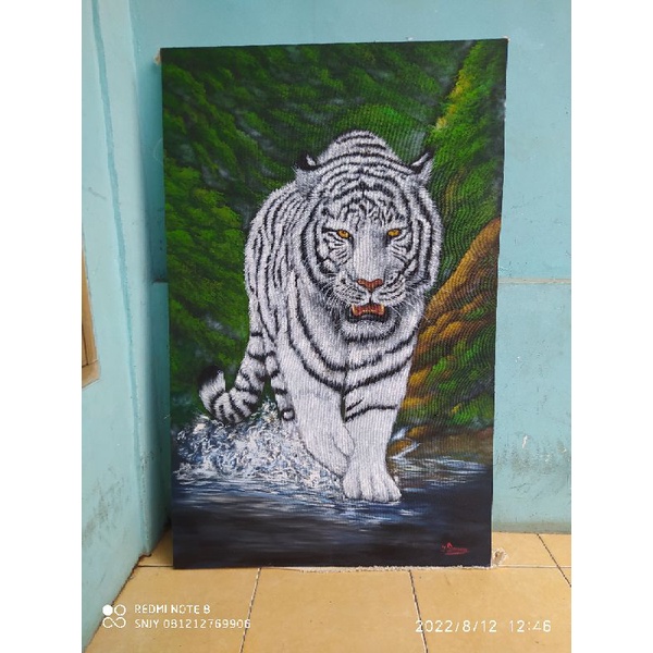 lukisan harimau putih lukisan siliwangi lukisan asli kanvas