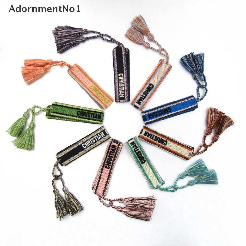 (AdornmentNo1) Gelang Tangan Tali Adjust Gaya Bohemia Motif Bordir Aksen Rumbai Handmade Untuk Wanita