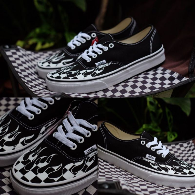 Vans Authentic Checkerboard Flame Black White Original