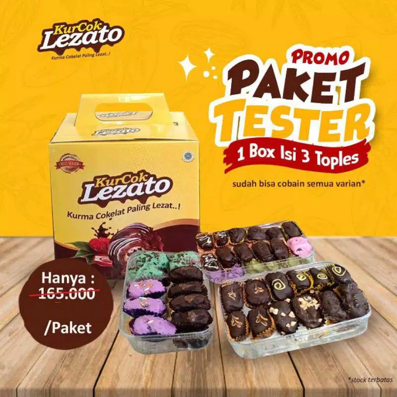 

KURCOK LEZATO Paket isi 3 Toples TESTER / Kurma Coklat / Cokelat