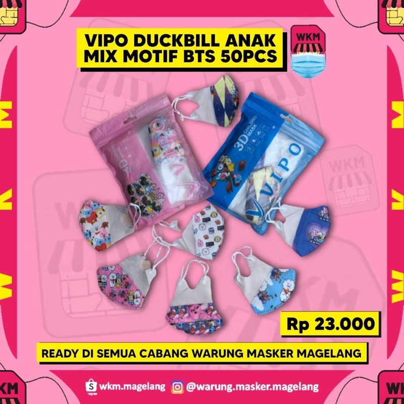 MASKER ANAK VIPO DUCKBILL MOTIF BTS MIX ISI 50PCS