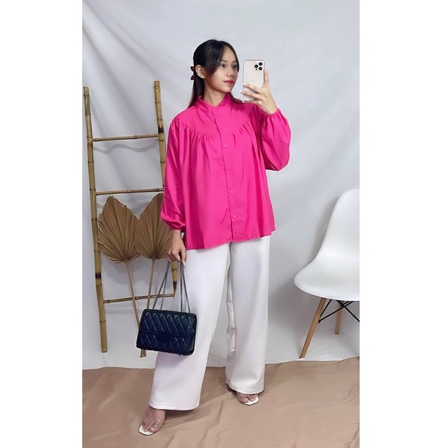 Tq88indonesia Fashion Busana Santai Wanita / RASHIFA SHIRT BLOUSE / Baju Atasan Cewek Lengan Panjang / Ootd Kekinian / Outfit Kekinian / Ootd