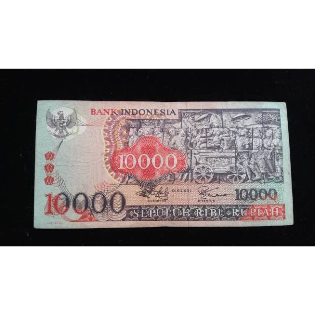 Uang kuno Rp 10.000 (sepuluh ribu rupiah) gambar barong relief duit lama tahun 1975 asli original