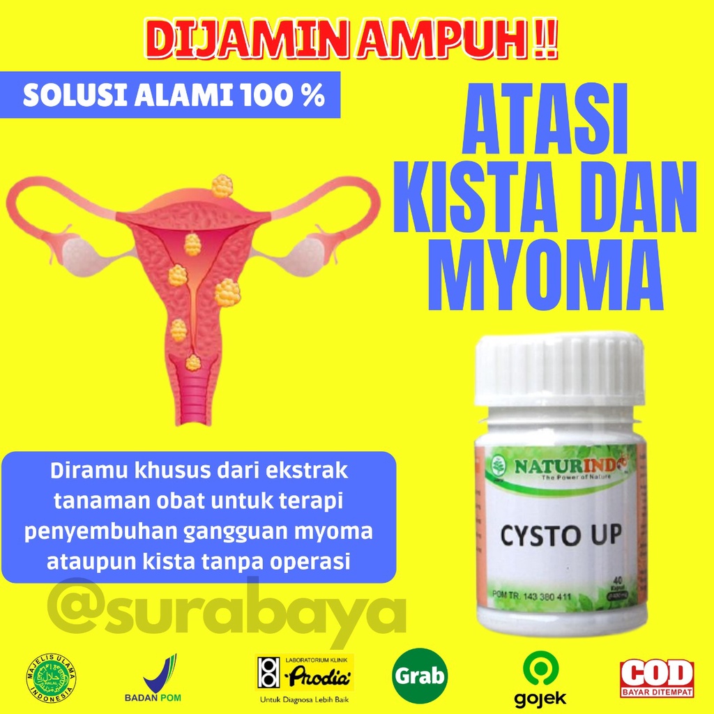 Obat Kista dan Miom Ovarium Obat Herbal Kista Bartholin Obat Penyakit Rahim Obat Cista Cysta Obat Miom Myom Coklat Obat Kista Endometriosis Ampuh Jamu Herbal Kista Miom Tumor Mioma Ampuh BPOM HALAL MUI CYSTO UP Naturindo Surabaya 40 Kapsul-KISTA DAN MYOMA
