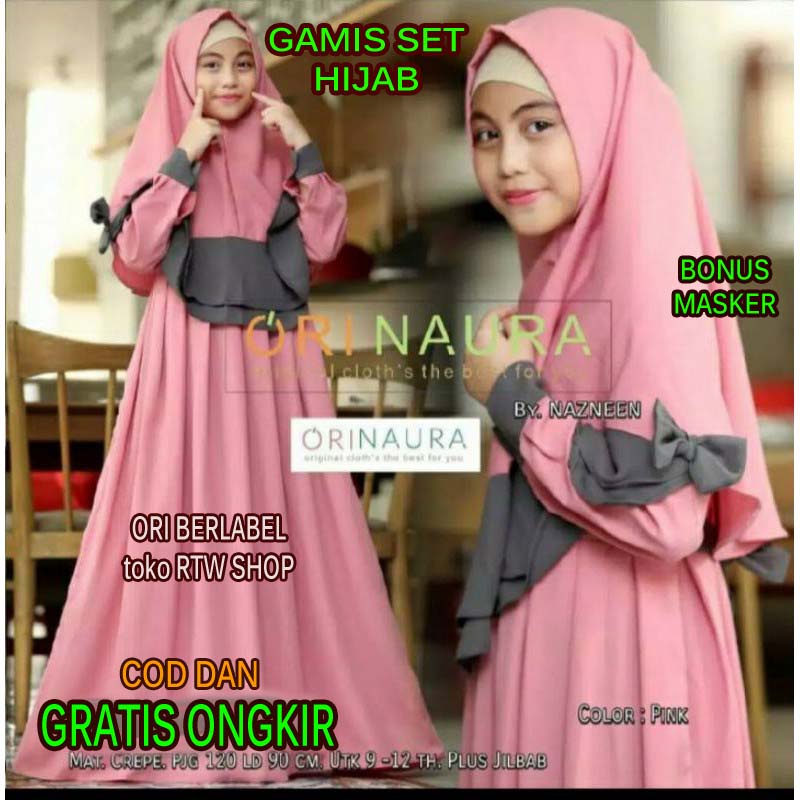 Gamis Anak Set Hijab Usia 8 9 10 tahun Baju Lebaran set Kerudung COD Gratis Ongkir Kelas 2 3 4 SD